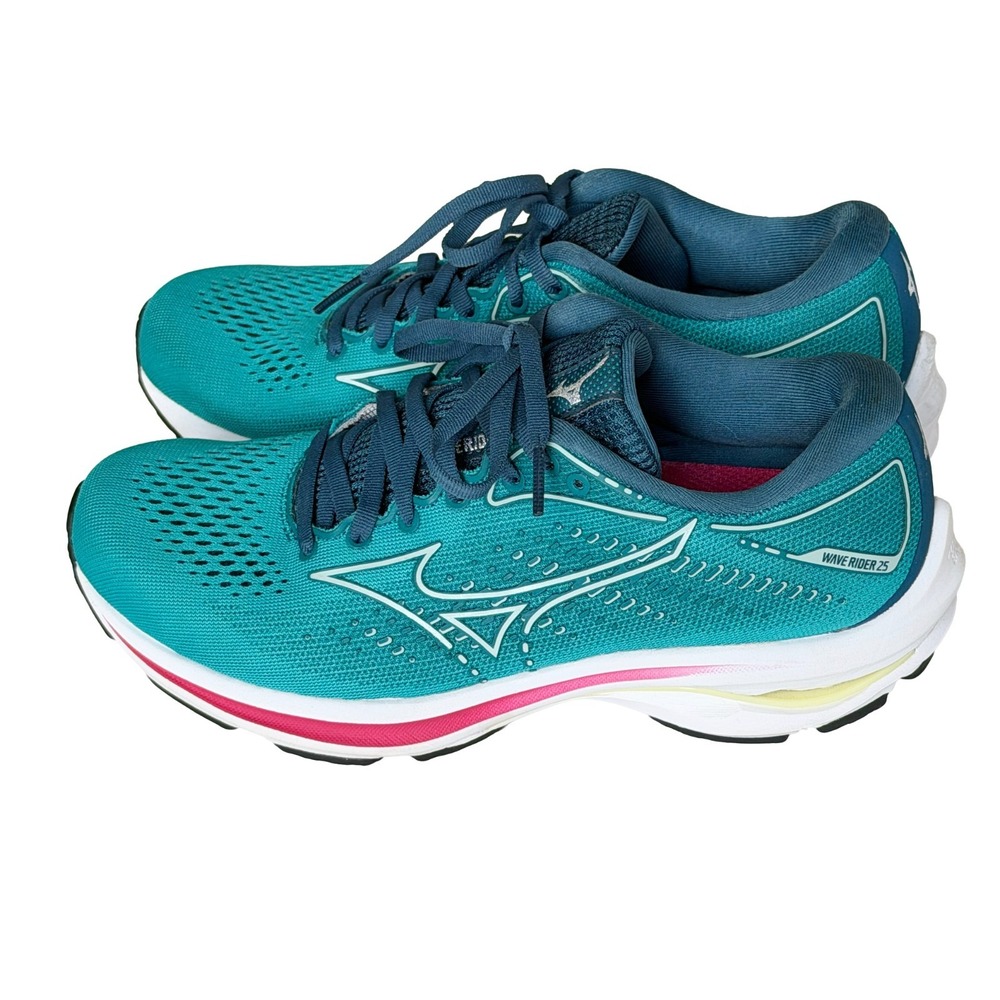 Mizuno Women's 6.5 Wave Rider 25 Running Shoes Turquoise Blue Sneakers